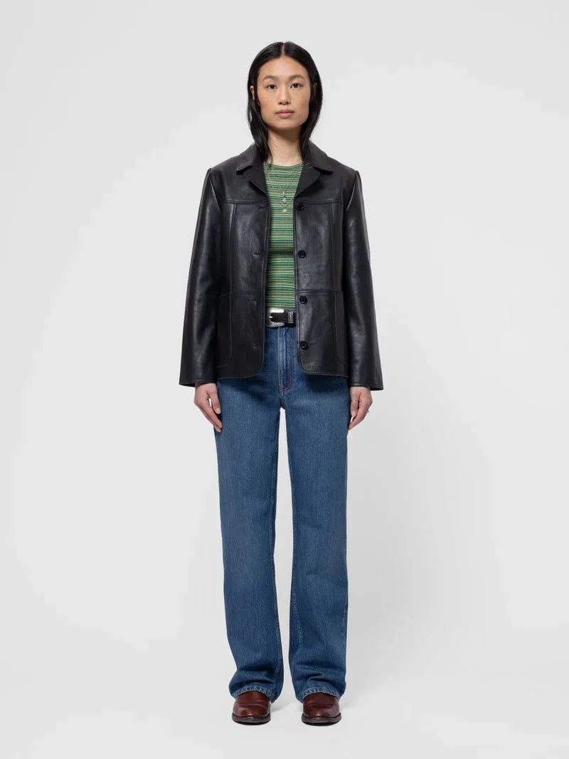 Saga leren blazer, zwart