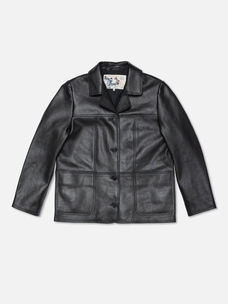 Saga leren blazer, zwart